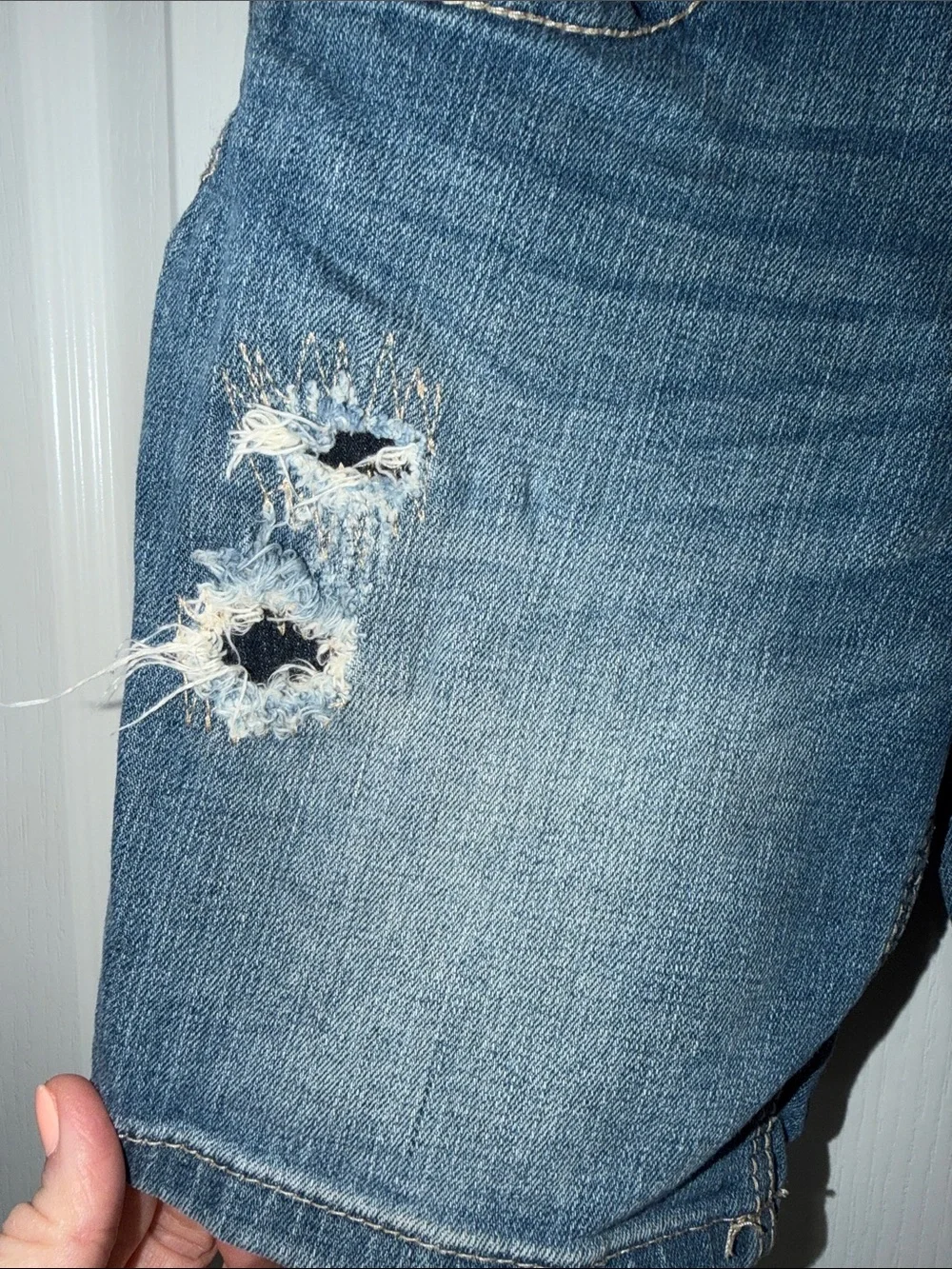 Justice Girls Distressed Mid-Blue Denim Shorts Jeweled size 14